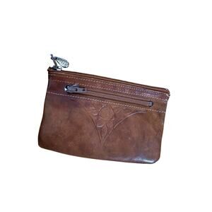 Vintage Rolfs genuine cowhide leather floral embroidered coin pouch